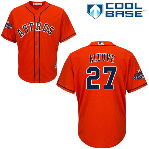 Astros #27 Jose Altuve Orange Cool Base World Series Champions Stitched Youth MLB Jersey - Click Image to Close